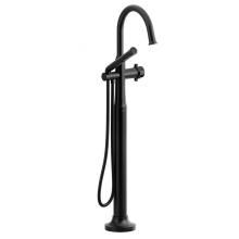 Riobel Canada MMRD39XBK-EX - 2-way Type T (thermostatic) coaxial floor-mount tub filler with hand shower