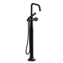 Riobel Canada MMSQ39+BK-SPEX - 2-way Type T (thermostatic) coaxial floor-mount tub filler with hand shower