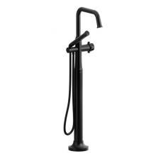 Riobel Canada MMSQ39XBK - 2-way Type T (thermostatic) coaxial floor-mount tub filler with hand shower