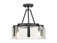 Golden Canada 3164-3SF BLK-HWG - Aenon 3-Light Semi-Flush in Matte Black with Hammered Water Glass Shade
