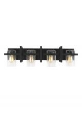 Generation Lighting 4441504-112 - Mitte transitional 4-light indoor dimmable bath vanity wall sconce in midnight black finish with cle