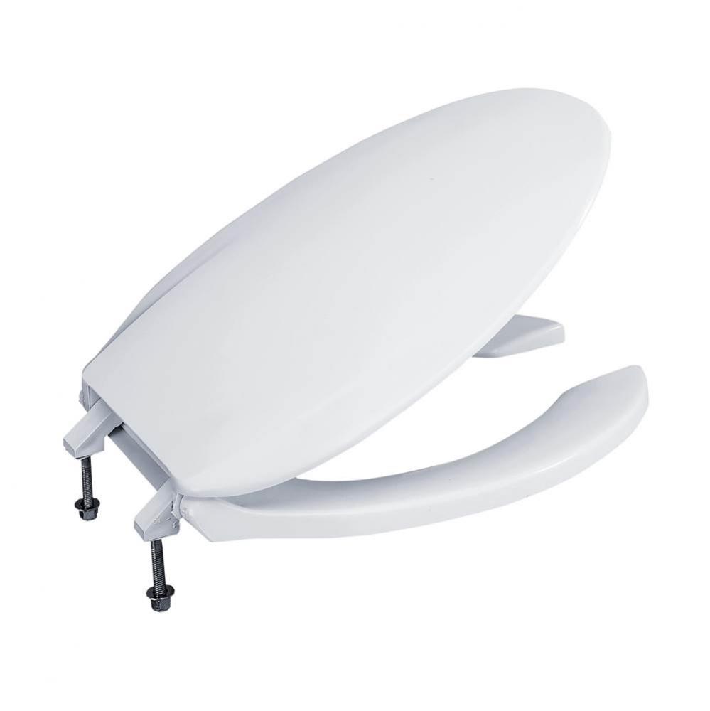 Elongated Open Front Commerical Toilet Seat with Lid, Cotton White