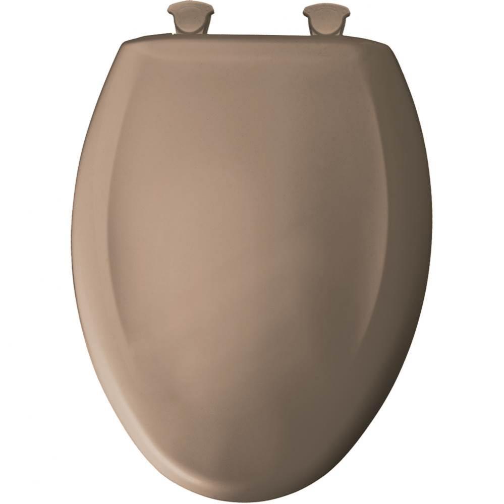 Elongated Plastic Toilet Seat in Spice Mocha with STA-TITE Seat Fastening System, Easy-Clean &