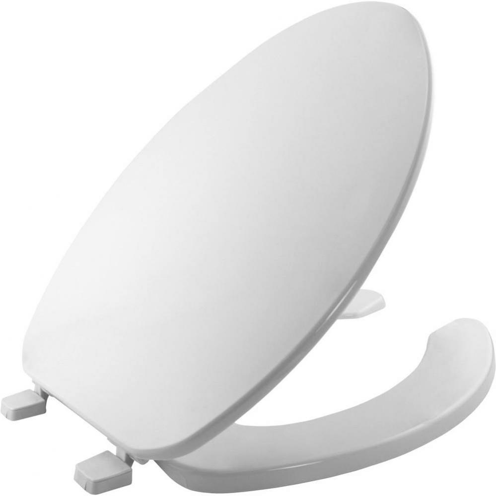 Elongated Commercial Plastic Open Front With Cover Toilet Seat with Top-Tite Hinge - White