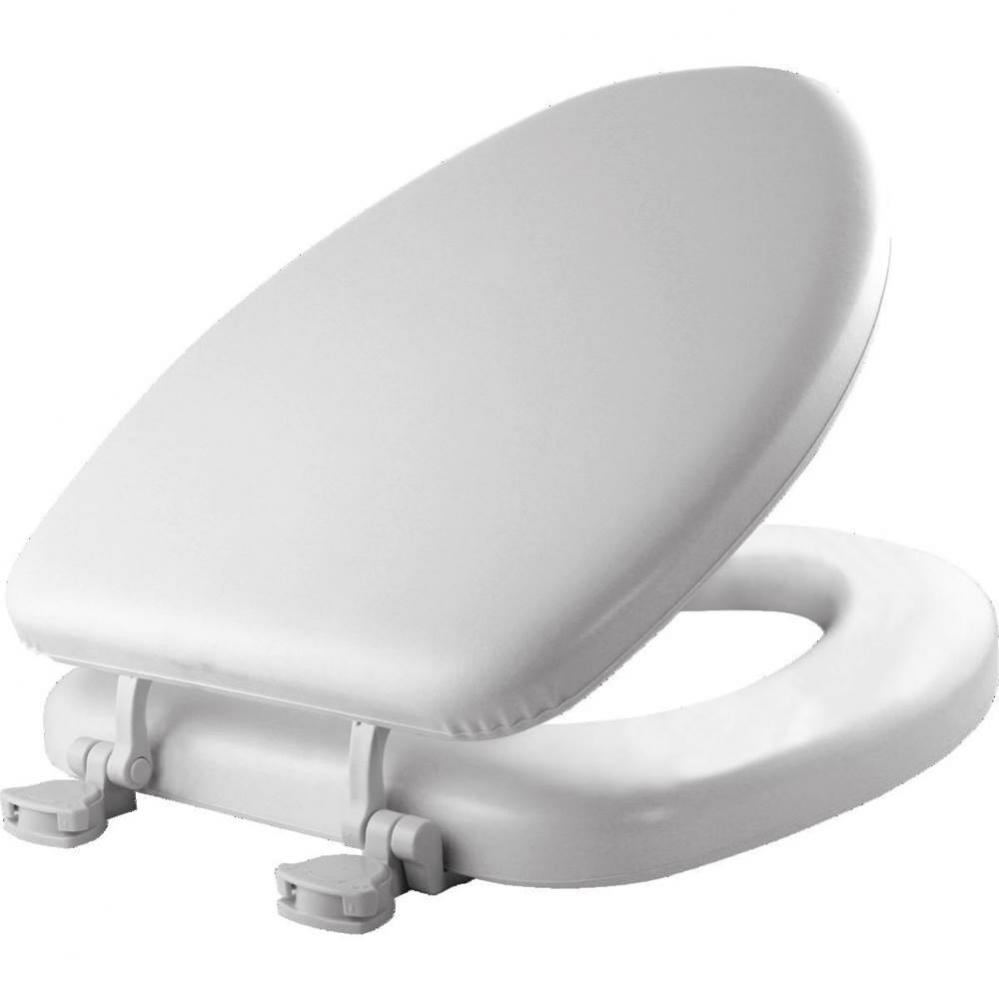 Mayfair Elongated Cushioned Vinyl Soft Toilet Seat in White with STA-TITE® Seat Fastening Sys