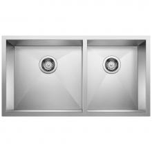 Blanco Canada 401244 - Quatrus R0 33'' 60/40 Double Bowl Undermount Stainless Kitchen Sink