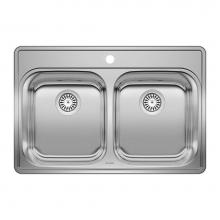 Blanco Canada 400001 - Essential 31'' 50/50 Double Bowl Drop-In Stainless Steel Kitchen Sink - 1 Hole