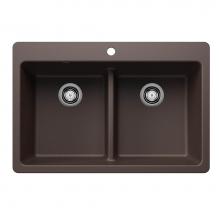 Blanco Canada 403639 - Liven SILGRANIT 33'' 50/50 Double Bowl Dual Mount Kitchen Sink with Low Divide - Cafe