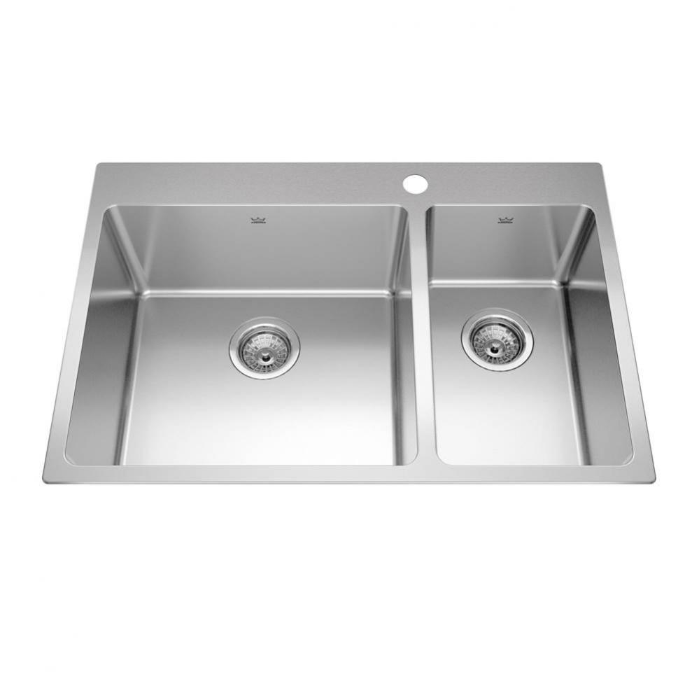 Brookmore 31-in LR x 20.9-in FB Drop in Double Bowl Stainless Steel Kitchen Sink