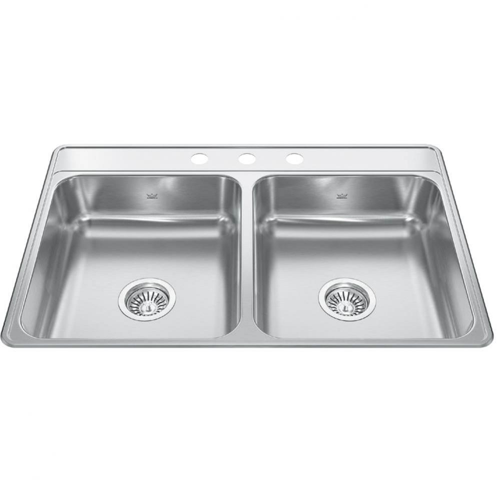 Creemore 33-in LR x 22-in FB Drop In Double Bowl 3-Hole Stainless Steel Kitchen Sink