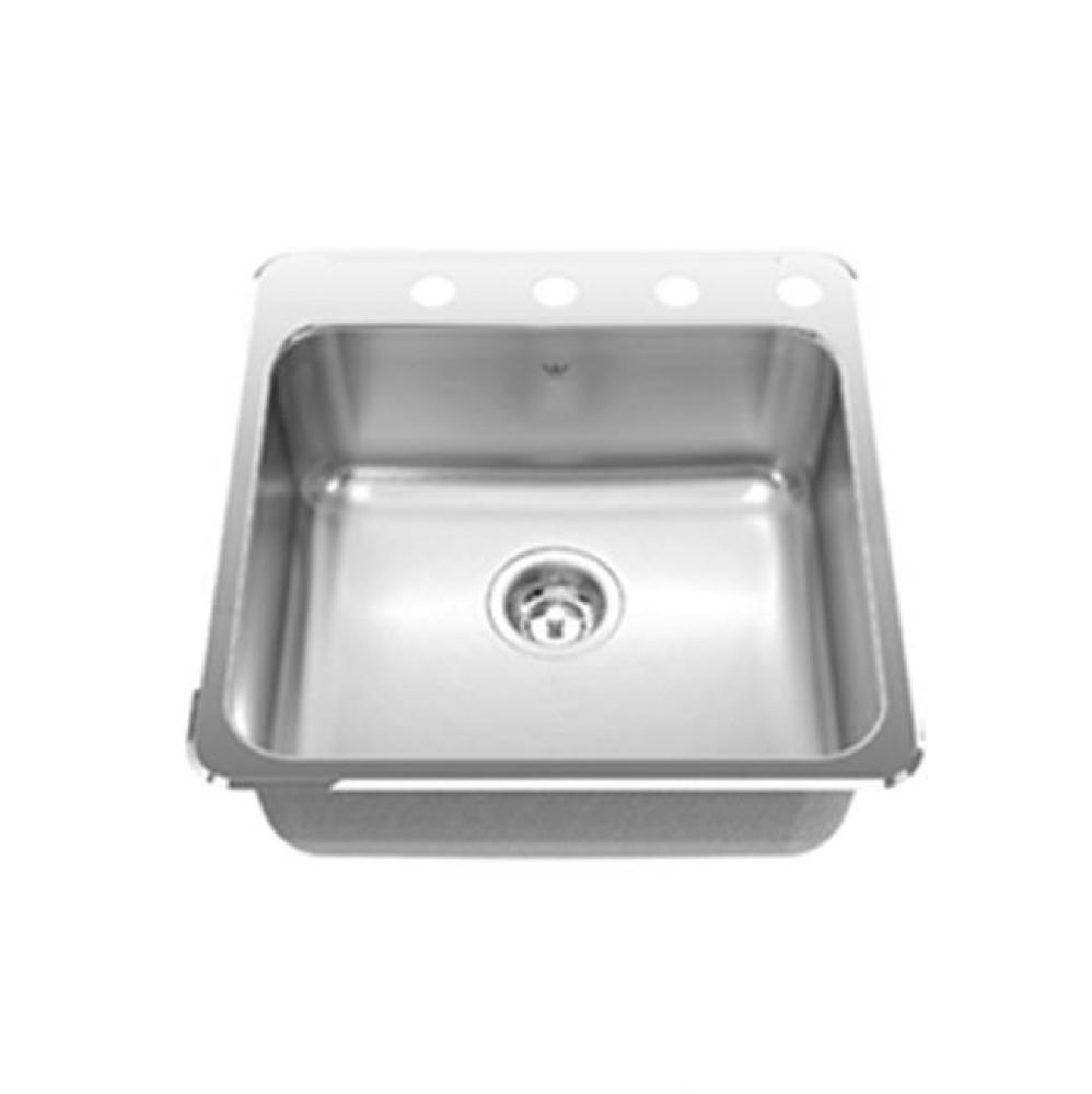 20 gauge hand fabricated dual mount single bowl ledgeback sink, 1 faucet hole