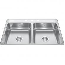 Kindred Canada CDLA3322-6-3 - Creemore 33-in LR x 22-in FB Drop In Double Bowl 3-Hole Stainless Steel Kitchen Sink