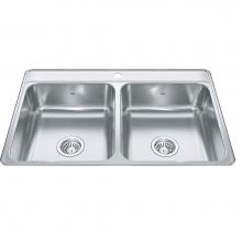 Kindred Canada CDLA3322-7-1 - Creemore 33-in LR x 22-in FB Drop In Double Bowl 1-Hole Stainless Steel Kitchen Sink