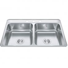 Kindred Canada CDLA3322-7-3 - Creemore 33-in LR x 22-in FB Drop In Double Bowl 3-Hole Stainless Steel Kitchen Sink