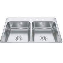 Kindred Canada CDLA3322-7-4 - Creemore 33-in LR x 22-in FB Drop In Double Bowl 4-Hole Stainless Steel Kitchen Sink