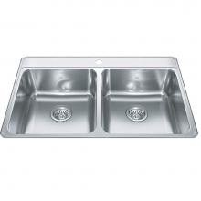 Kindred Canada CDLA3322-8-1CB - Creemore 33-in LR x 22-in FB Drop In Double Bowl 1-Hole Stainless Steel Kitchen Sink