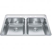 Kindred Canada CDLA3322-8-4CB - Creemore 33-in LR x 22-in FB Drop In Double Bowl 4-Hole Stainless Steel Kitchen Sink