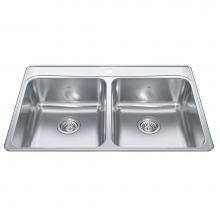 Kindred Canada FCDLA3322-8-1CB - Creemore 33-in LR x 22-in FB Drop In Double Bowl 1-Hole Stainless Steel Kitchen Sink