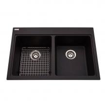 Kindred Canada KGDL2233/9ON - Granite Series 33-in LR x 22-in FB Drop In Double Bowl Granite Kitchen Sink in Onyx
