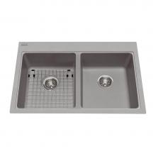 Kindred Canada KGDL2233/9SG - Granite Series 33-in LR x 22-in FB Drop In Double Bowl Granite Kitchen Sink in Stone Grey