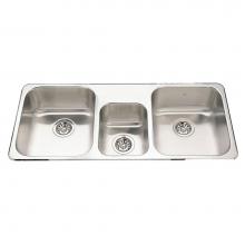 Kindred Canada QTCM1841/8-1 - Triple Bowl Sink 20 gauge, 1 faucet hole