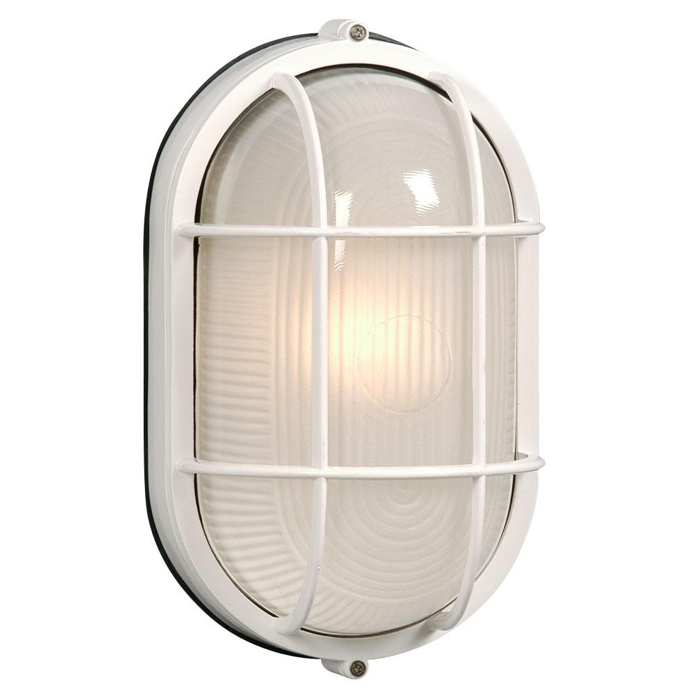 Outdoor Cast Aluminum Marine Light with Guard - in White finish with Frosted Glass (Wall or Ceiling