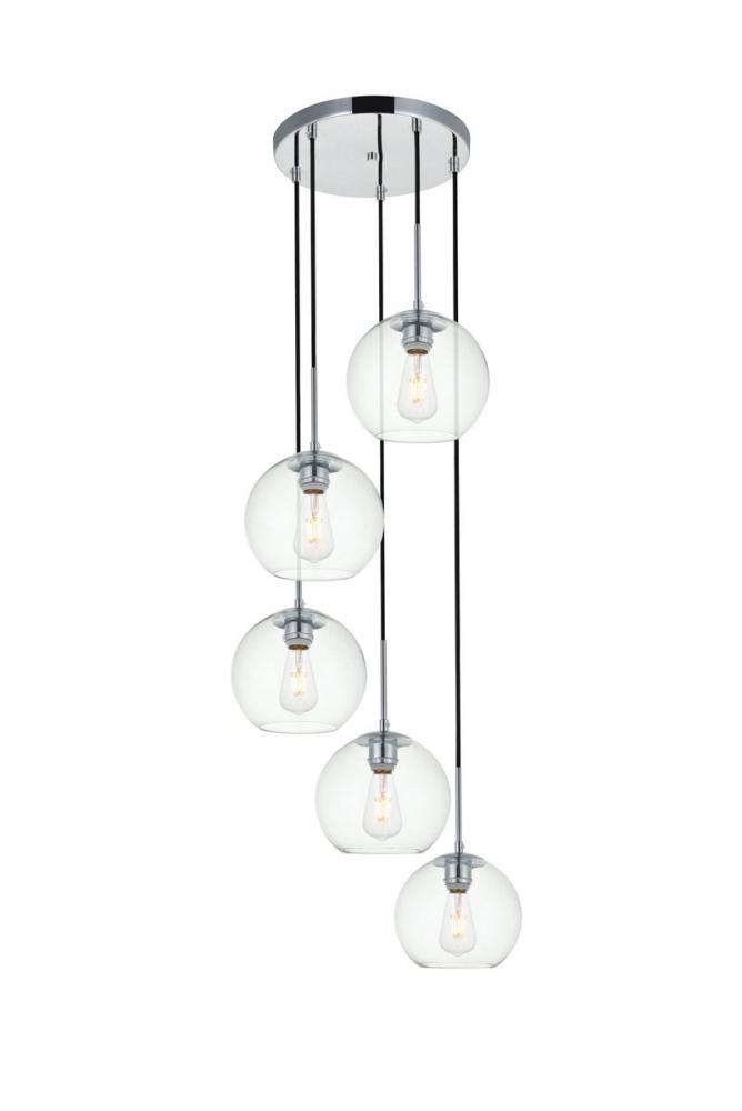Baxter 5 Lights Chrome Pendant with Clear Glass
