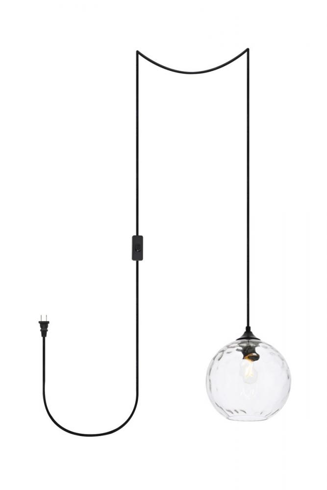 Cashel 1 Light Black and Clear Glass Plug-in Pendant