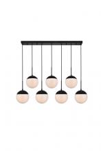 Elegant LD6086BK - Eclipse 7 Lights Black Pendant With Frosted White Glass