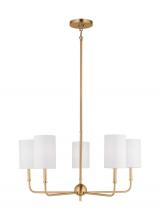 Visual Comfort & Co. Studio Collection 3109305EN-848 - Foxdale transitional 5-light LED indoor dimmable chandelier in satin brass gold finish with white li